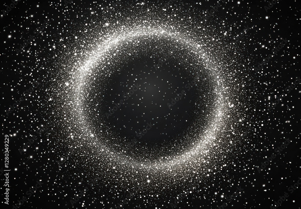 Poster cosmic black hole with sparkling stars in deep space forming a mesmerizing circular pattern on a dar