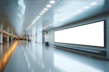 Fototapeta premium White Blank Billboard in a Busy Airport Terminal