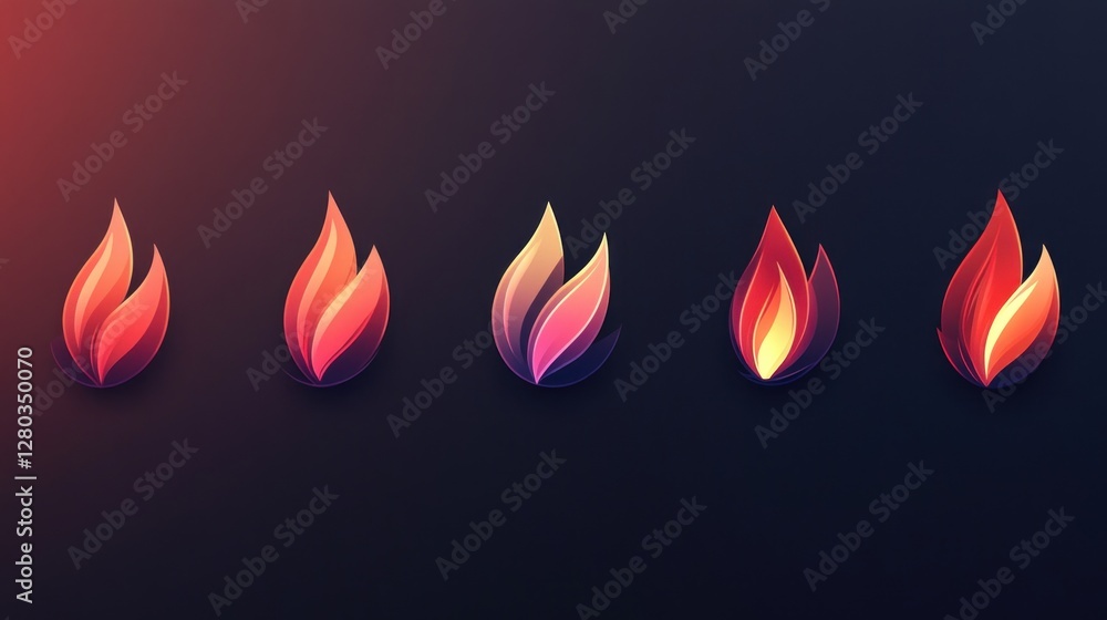 Poster abstract flame logo variations: gradient and design concepts