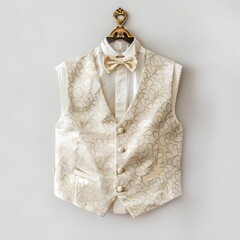 Exquisite Embroidered Waistcoat Hanging on White Background in High