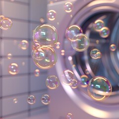 Whimsical Bubble Wonderland with Washing Machine Backdrop
