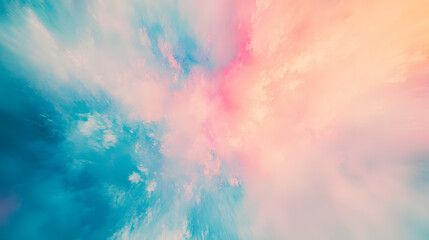 Fototapeta premium Abstract blurred light blue background with white and pink color rays. Watercolor abstract background.