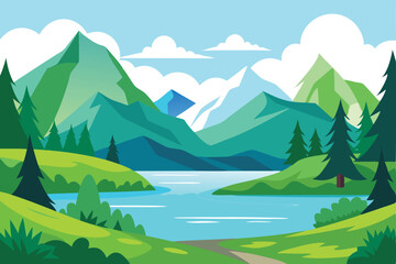 Fototapeta premium landscape with mountains and lake