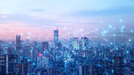 Fototapeta premium Smart City: A Networked Metropolis at Twilight