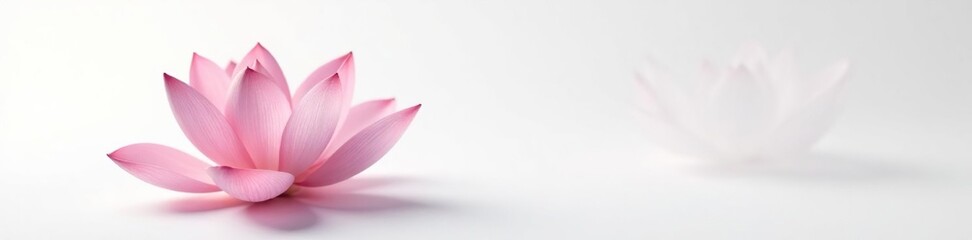 Roseum plenum lotus flower on white background with subtle shadows, simple, serene, subtle