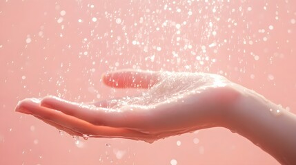 Fototapeta premium Vertical Stainless Steel Water Shower Mist on Pink Background with Natural Lighting