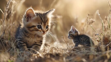 Two Cute Kittens in a Golden Field