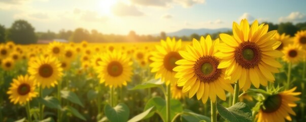 Obraz premium Golden sunflowers in full bloom, vibrant field , bright yellow, yellow