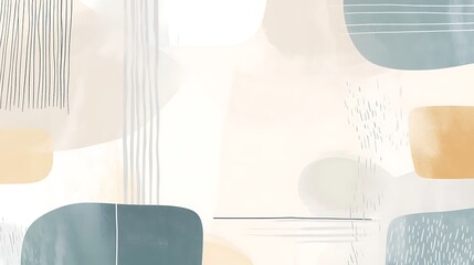 Abstract Beige Blue and Cream Shapes Artwork