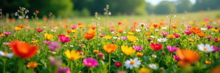 Obraz premium A carpet of colorful wildflowers blanketing the landscape, garden, flowers, colorful