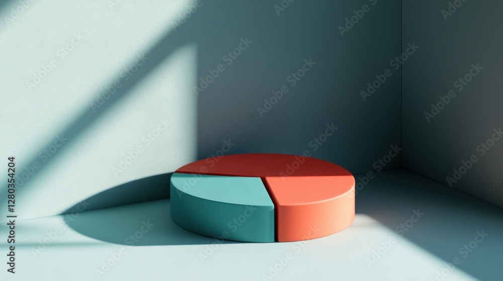 Poster colorful pie chart in a minimalist setting with soft shadows and pastel background