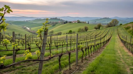 Scenic Vineyard Landscape – Rolling Hills and Lush Green Vines
