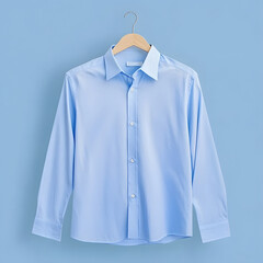 Light Blue Classic Shirt Displayed on Cloth Hanger in Frontal View
