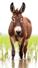 Fototapeta premium A Curious Donkey in a Paddy Field