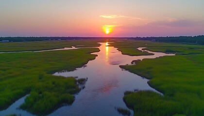 Sunset over marsh waterway