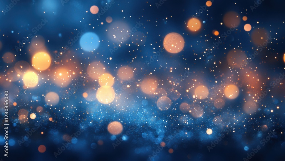 Poster dreamy abstract background with shimmering bokeh lights in blue and orange tones creating a magical 