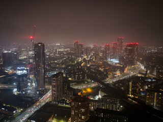 Fototapeta premium Sunset Over Manchester Cityscape and Urban Skyline