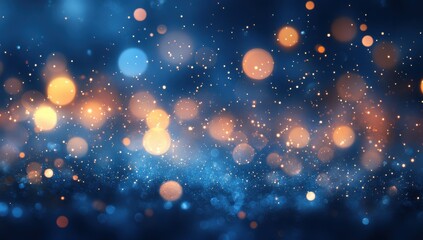 Dreamy abstract background with shimmering bokeh lights in blue and orange tones creating a magical and festive atmosphere for design projects