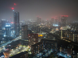 Naklejka premium Sunset Over Manchester Cityscape and Urban Skyline
