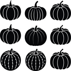 9 set of silhouettes of different Pumpkins illustration