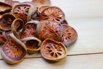 Dried bael fruit slices,  Thai dried fruit