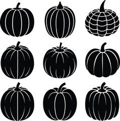 9 set of silhouettes of different Pumpkins illustration