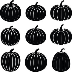 9 set of silhouettes of different Pumpkins illustration