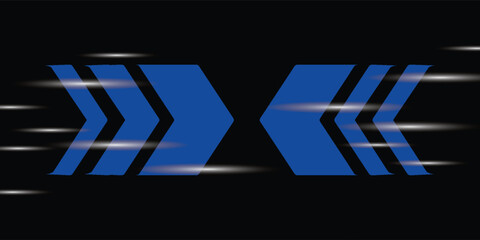 The light effect of the high speed movement of the blue glowing light speed arrow.