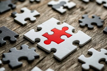 Fototapeta premium Missing piece puzzle on wooden table