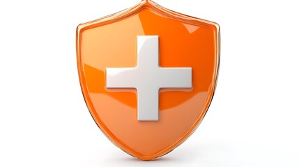 Obraz premium Orange Shield with White Cross: Medical Protection Icon