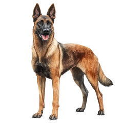 Alert belgian malinois dog standing with ears up and tongue out