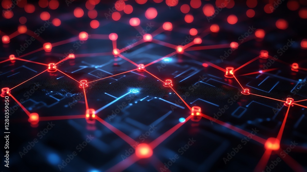 Poster abstract network data visualization red and blue connections