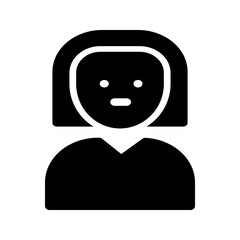 Solid icon of a woman with short hair, great for profile or avatar use in digital platforms.