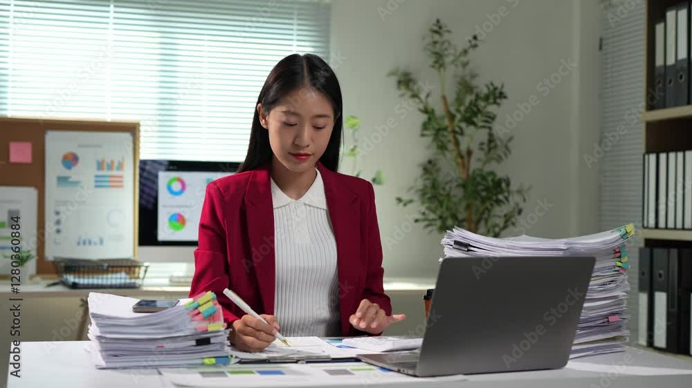 Poster professional businesswoman working efficiently, taking notes and using smartphone while managing cor