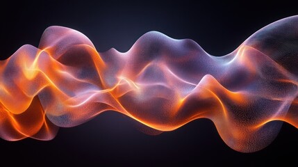 Abstract orange and purple flowing energy wave on dark background.
