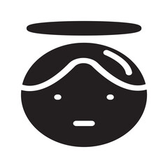 Flat solid icon of a baby angel with a halo above the head, great for spiritual content and children’s designs.
