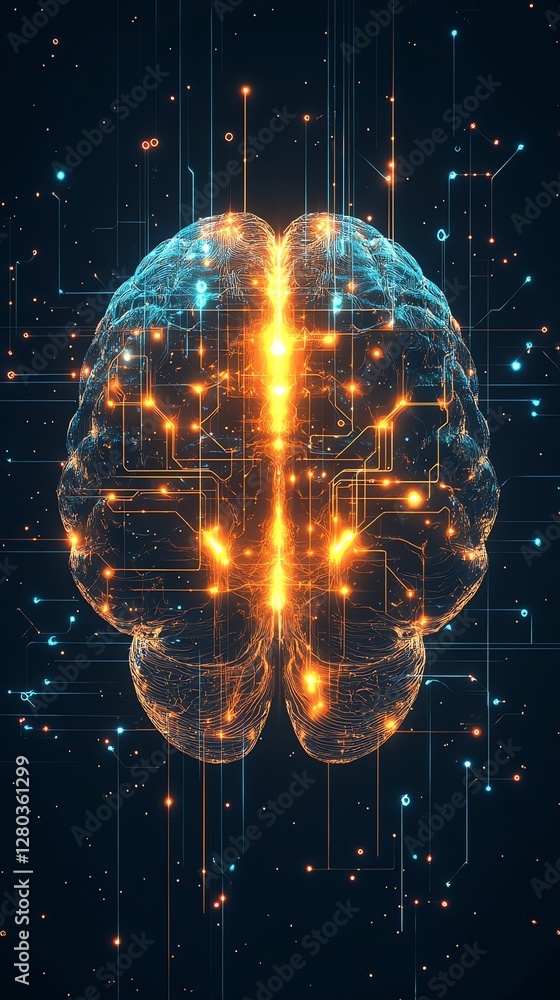 Poster digital brain network glowing circuitry artificial intelligence