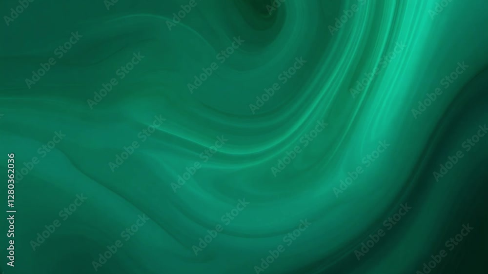 Poster 4k seamless loop video, abstract emerald gradient background, liquid motion, 360-degree rotation, di