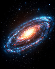 Mysterious space stars. vibrant spiral galaxy with glowing center and colorful arms