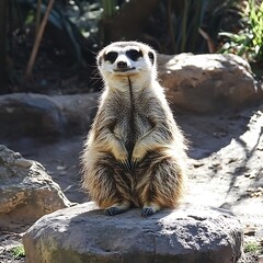 Fototapeta premium Meerkat Sitting on Rock in Zoo