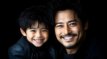 Happy Father and Son Portrait, A Smiling Duo Shows  Unconditional Love and Joy Together.