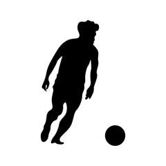 Football player kicking ball, isolated vector silhouette.