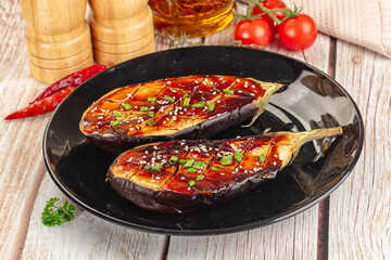 Baked eggplant with teriyaki sause