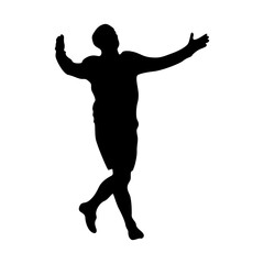 Football player kicking ball, isolated vector silhouette.