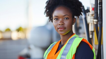 Fototapeta premium Confident young woman wearing a safety vest