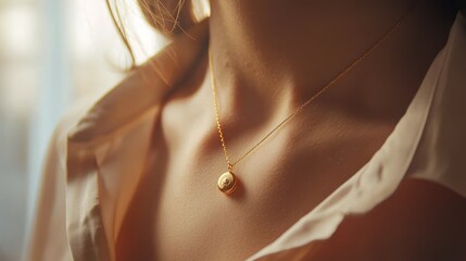 Fototapeta premium A person wearing a delicate gold necklace with a small pendant