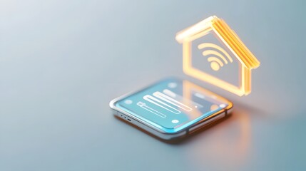 Cutting Edge IoT Home Automation Logo with Futuristic Smartphone UI and Neon WiFi Signals