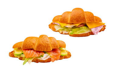 Freshly made croissant sandwiches with various fillings