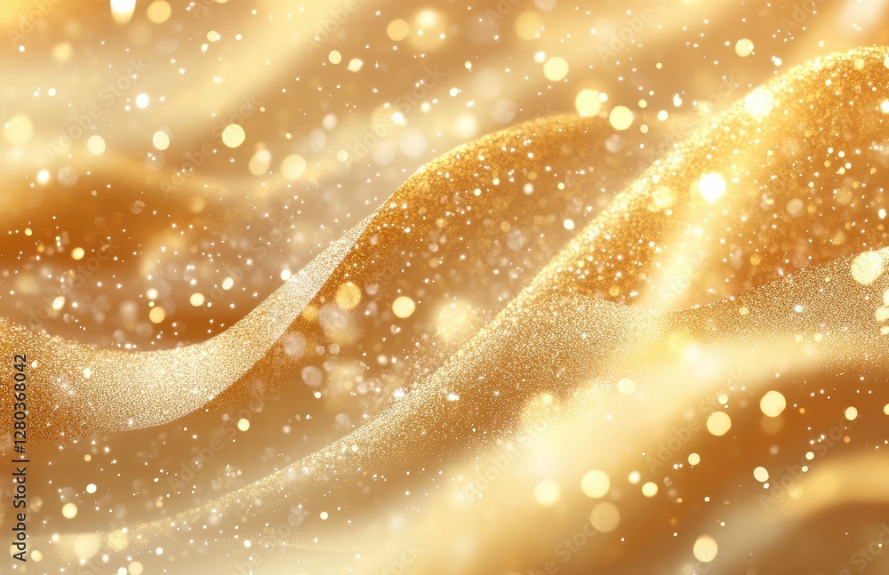 Poster elegant flowing gold fabric with shimmering particles and sparkling effects creating a magical atmos