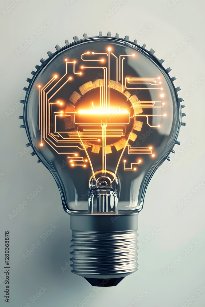 Poster innovative futuristic technology icon with glowing interconnected circuits and pulsating energy